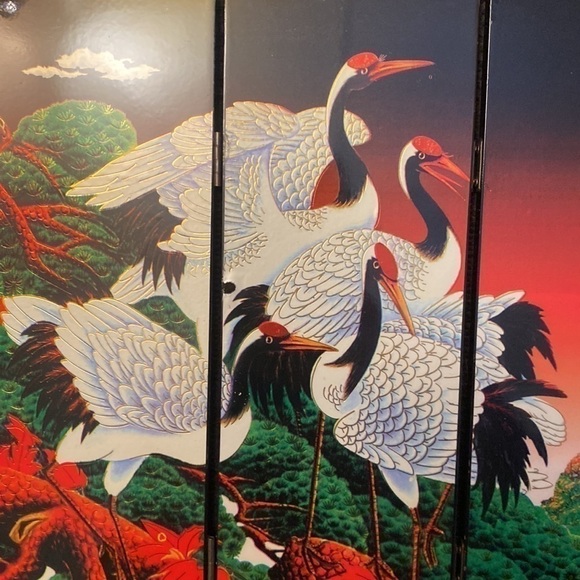 Asian Decorative Folding Screen Lacquer Art & Oriental Home Decor - Picture 3 of 8